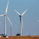 Five wind turbines dot the landscape near Steele City, Nebraska.